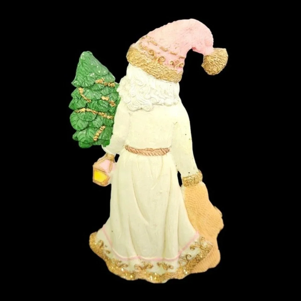 Victorian Santa Claus Figurines Sparkly Christmas Set of 3 Pink‎ Ceramic Vintage